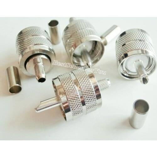 10Pcs Connector UHF Male PL-259 Male PL259 Plug Crimp For RG58 RG142 LMR195 Cable Straight Sliver