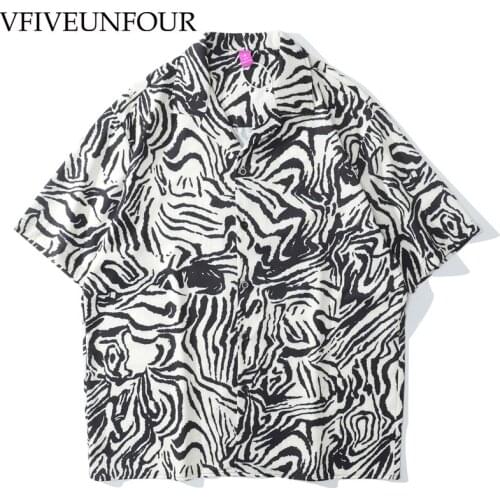 VFIVE UNFOUR Harajuku Zebra Pattern Digital Printing Korean Style Oversized Short Sleeve Shirt Men High Street Summer Shirt