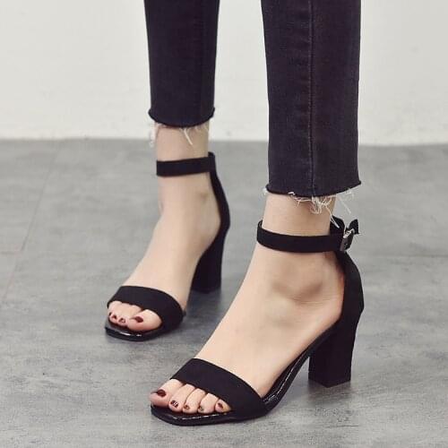 Sandals women 2021 summer new thick heel mid-heel suede buckle open toe small fresh sandals