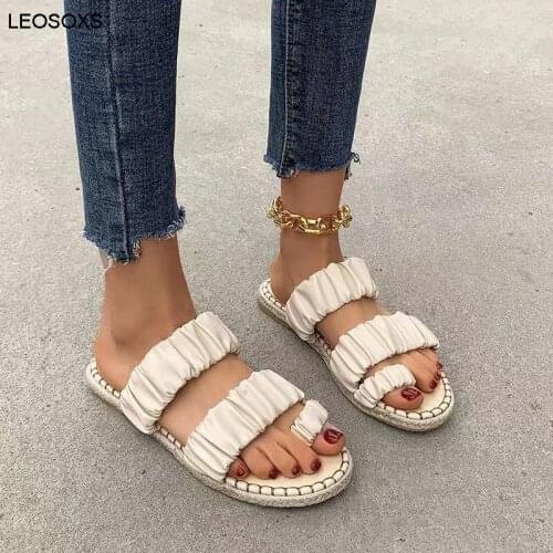 2021 New Sewing Womens Shoes Solid Color Large Size Women Sandals Toe Flat Hemp Rope Slippers Female Casual Shoes