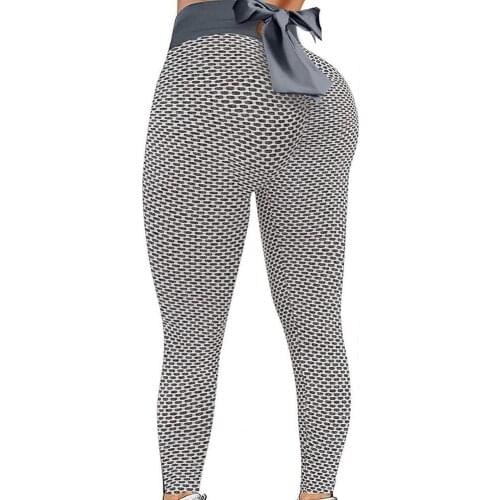 Sporty Women Pants Gym Leggings Push Up Yoga Pants Honeycomb Bow Jacquard Hip Lift Pencil Pants Leggings for Yoga