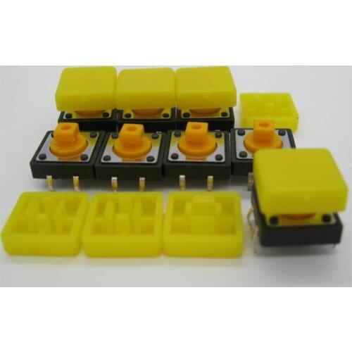 25PCS B3F-4055 Tactile Touch Push Button Switch Momentary 12*12*7.3MM tact Micro switch button +25PCS yellow colors Tact Cap