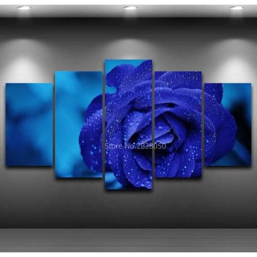 Dark Blue Roses Dew Landscape Pictures On The Wall for The Kitchen Food Quote Print Painting Dining Hall Decor No Frame