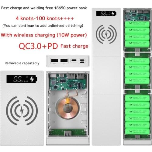 Digital Display QC 3.0 PD Fast Wireless Charge Power Bank Case Multisection Assemble Micro Type-C Quick Charge Powerbank Shell