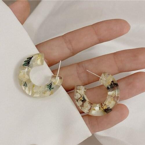 Origin Summer Unique Design C Shape Flower Hoop Earrings for Women Girl Exaggeration Resin Plant Wedding Earrings Jewellery