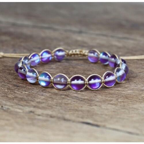 Women Handmade Jewelry 8mm Labradorite Beaded String Braided Bracelet Friendship Charm Yoga Bohemian Wrap Bracelet Dropship