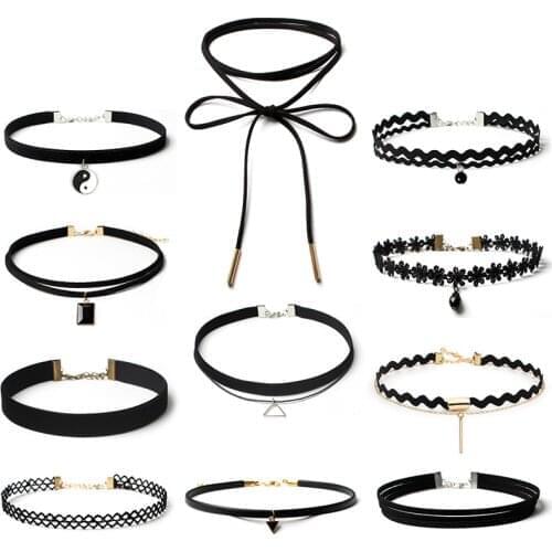 Retro Fashion Velvet Choker Necklace for Women Vintage Sexy Lace Necklace with Pendants Gothic Girl Neck Jewelry Accessories