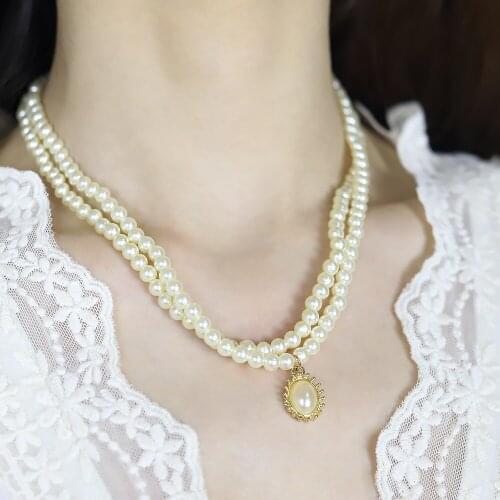 Vintage Baroque Elegant White Imitation Pearl Choker Necklace Big Round Pearl Wedding Necklace for Women Charm Fashion Jewelry