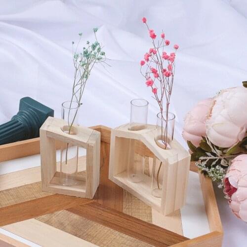 1Pcs New Crystal Glass Test Tube Vase in Wooden Stand Flower Pots For Hydroponic Plants For Home Home Garden Decoration Hot