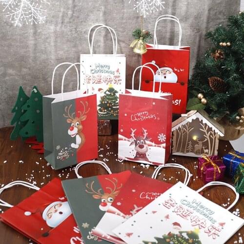 100pcs Kraft Paper Candy Cookie Bag Santa Claus Snowman Christmas Gift Packing Bags Xmas Navidad New Year Party Decor Supplies