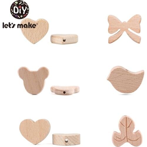 LetS Make 50pc Beech Wooden Five-Pointed Star Beads Bow Wooden Teethers Toys Wooden Teether Wooden Teething Beads Baby Teether