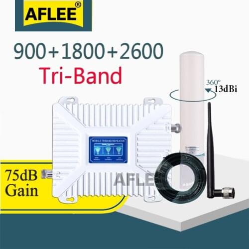 75dB 4G Signal Amplifier 900 1800 2600 Tri-Band Booster 2G 3G 4G LTE 1800 Cellular Signal Amplifier Cell Phone Signal Repeater