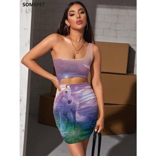 SOMEPET Brand Unicorn Dress Women Animal Bodycon Dress Bird Pleating Harajuku Vestido Sexy Womens Clothing Club Short