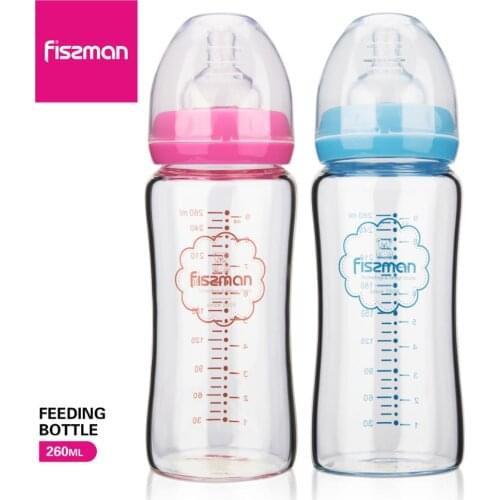 Fissman 260ml Wide Neck Borosilicate Glass Bottle BPA Free Training Sippy Cup