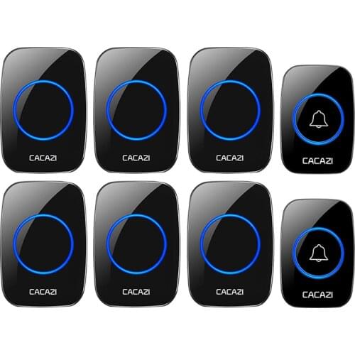 CACAZI Wireless Doorbell Waterproof 2 Button 6 Receiver 300M Remote LED Night Light Call Bell 0-110 dB 60 Chimes US EU UK Plug