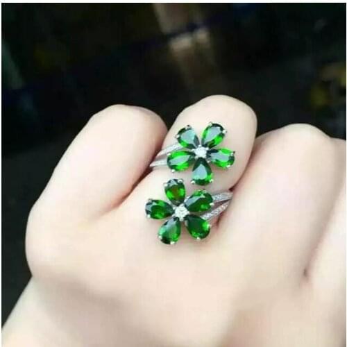 Natural Diopside ring Free shipping Natural green diopside 925 sterling silver Fine jewelry ring For men or women 4*6mm 5pcs