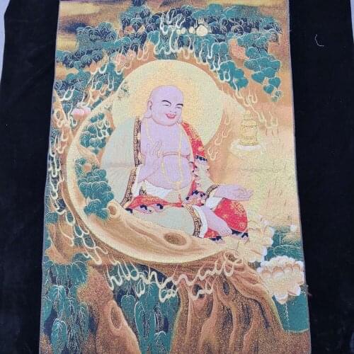 China Tibet embroidery Silk fengshui Maitreya Buddha statue Tangka Thangka Paintings Mural
