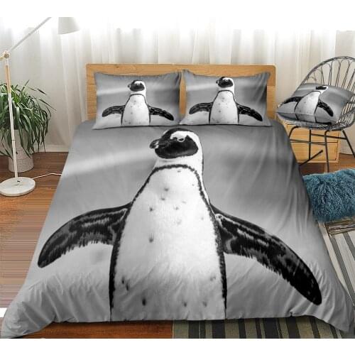 Penguin Bedding Set Wild Animal Duvet Cover Set Grey Bed Line Kids Boys Home Textiles Cute Penguin Pattern Beds Set Bedclothes