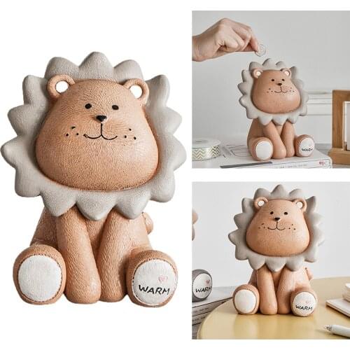 Piggy Bank Cartoon Lion Coin Money Box Figurine Home Living Room Decor