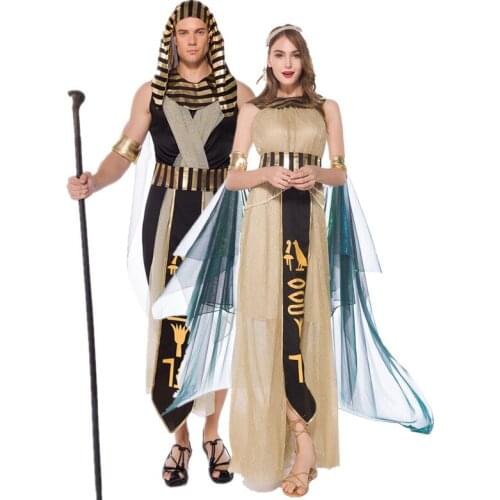 Halloween Egypt Pharaoh King Empress Cleopatra Queen Cosplay Costume Sexy Adult Ancient Egyptian Pharaoh Golden Couple Dress
