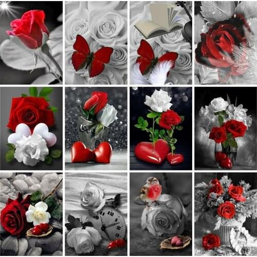 Red Rose Diamond Art Painting Full Square Flowers Diamond Embroidery Red Rose Cross Stitch Picture Rhinestones Art Home Decor