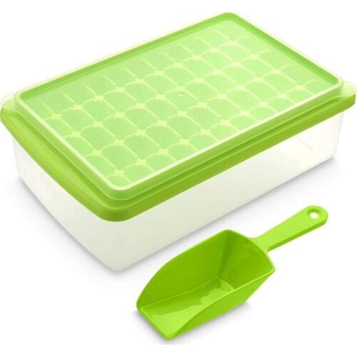 Ice Square Tray with Lid and Bin 55 Mini Nuggets Ice Tray for Freezer Comes with Ice Container, Scoop and Cover