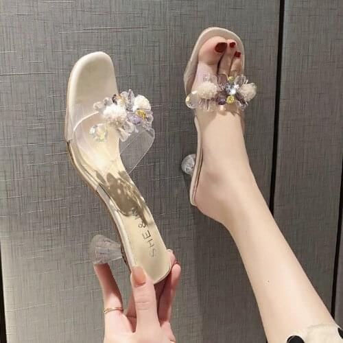Summer Women Big Crystal Transparent Sandals Glass High Heels Slippers Ladies Shoes Diamonds Sandales Femmina Clear Sandalias