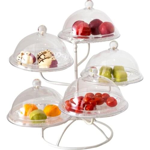 Multi-layers Fruit Tray Snack Rack Cake Stand For Living Room And Kitchen With Round Base Hollow Metal Fruit Basket Dish Bracket