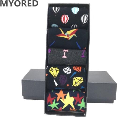 MYORED 5pairs/Lot mens socks lot long cotton funny socks mens wedding gift socks pack business socks NO BOX
