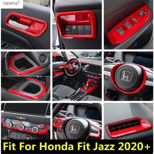 AC Air Conditioning / Steering Wheel / Head Lights Lamps Button Panel Cover Trim Red Accessories For Honda Fit Jazz 2020 2021