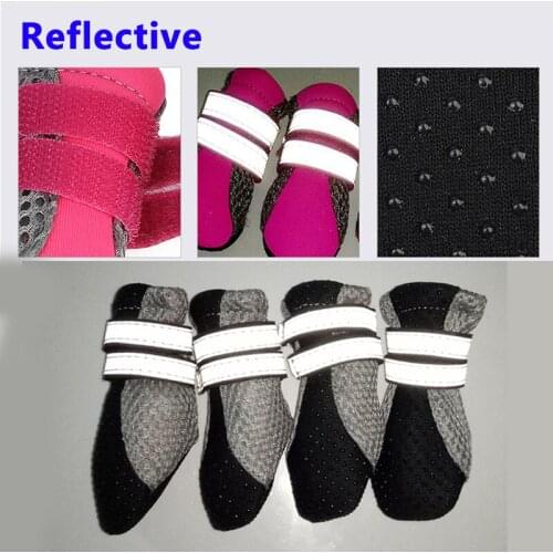 4pc Anti-Slip Cat Dog Shoes Dog Boots Puppy Socks Reflective Pet Breathable Tied Shoe Paw Protecter For Small Dog Booties
