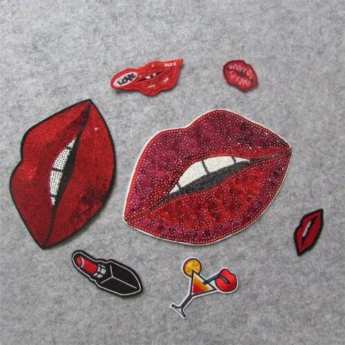 New Arrivals to be listed red lip hot melt adhesive applique embroidery DIY clothing accessory patches stripes 1pcs C459-C2059