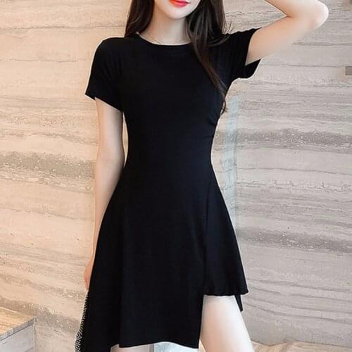Bodycon Dress Women 2021 Summer Sexy Elegant Black Clothes Autumn Round Neck Irregular Bottom Slim Party Dress