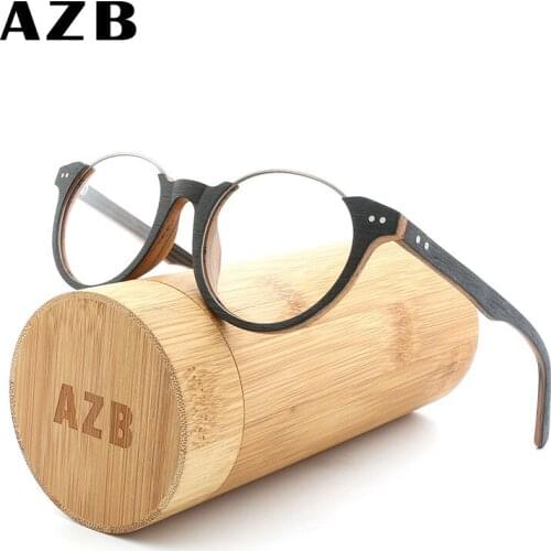 AZB Wood Metal Frames for Men Women Round Vintage Clear Glasses Wooden Men Computer Reading Glasses Eyeglasses Frames oculos