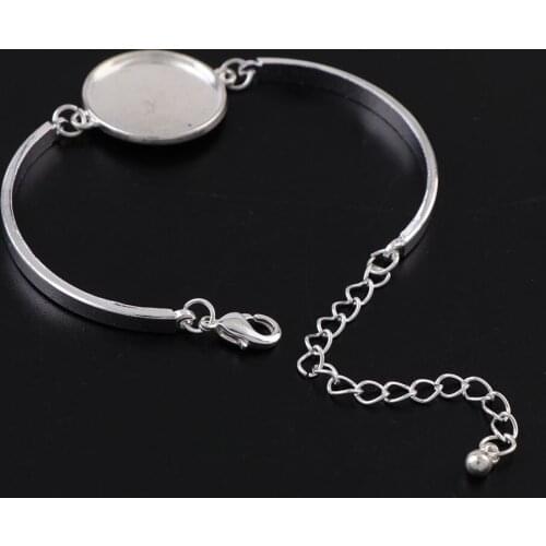 2PCS Inner 20mm Silver Plated Bangle Base Diy Bracelet Blank Findings Tray Bezel Setting Cabochon Cameo DIY Bracelet Jewelry