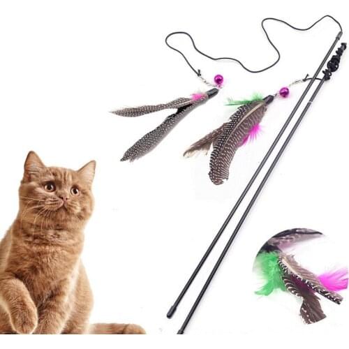 1Pc Cat Interactive Toy Stick Feather Wand with Small Bell Mouse Cage Toys Plastic Artificial Colorful Cat Teaser Toy Supplies