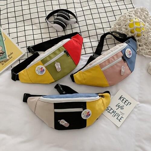 Teen Girls Casual Canvas Fanny Chest Pack Women Patchwork Color Waist Purse Female Leisure Zipper Shoulder Crossbody Bag
