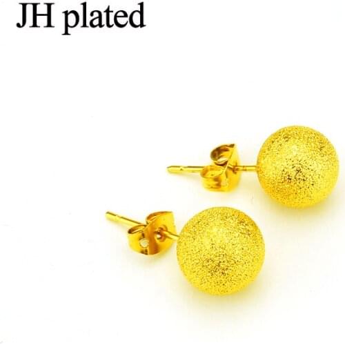 JHplated Ethiopian Middle East African 24K 4mm&6mm&8mm&12mm Ball Earring gold color For Women Gift