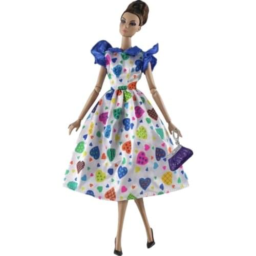 Fashion Heart Print Doll Dress for Barbie Clothes Outfits Handbag 11.5" Dolls Accessories Party Gown 1/6 BJD Playhouse Toys Girl