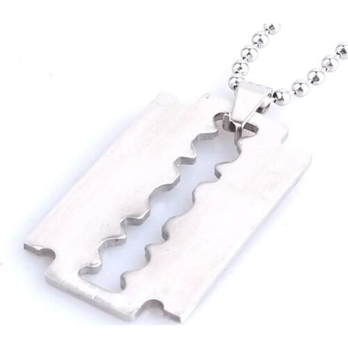 Silver colory brushed Razor blade 316L Stainless Steel pendant necklaces bead chain for men women wholesale