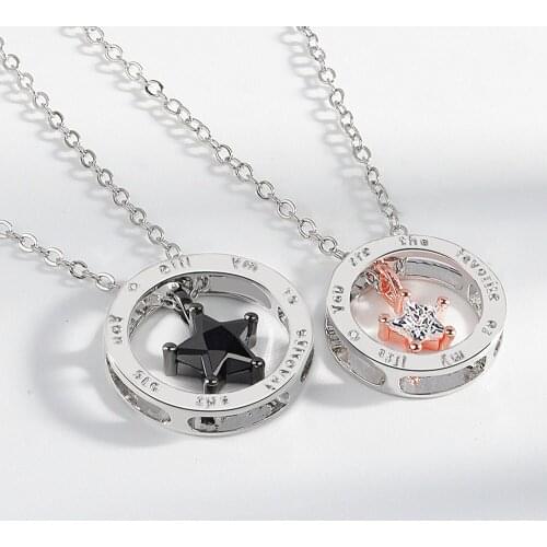 VENTFILLE 925 Sterling Silver Star Wish Couple Letter Ring Pendant Diamond Necklace