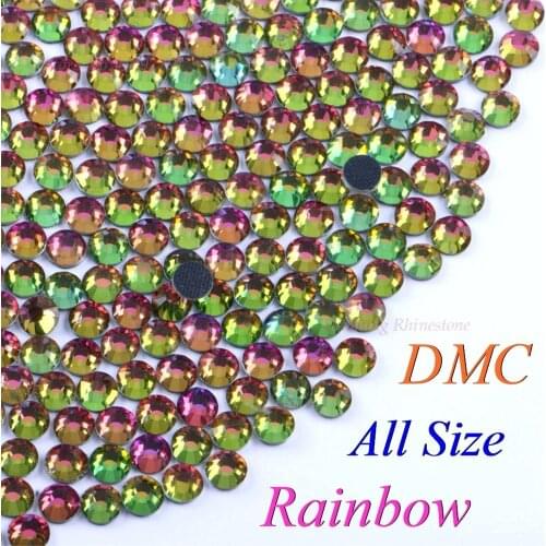 DMC Rainbow SS6 SS10 SS16 SS20 SS30 Glass Crystals Hotfix Rhinestone Iron-on Rhinestones Shiny DIY Garment With Glue