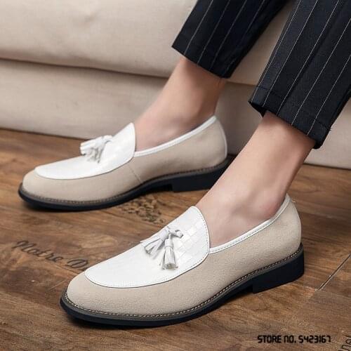 Fashion New Arrival Designer British Suede Patchwork Tassel Shoes Flat For Men Dress Formal Wedding Prom Oxford Zapatos Hombre
