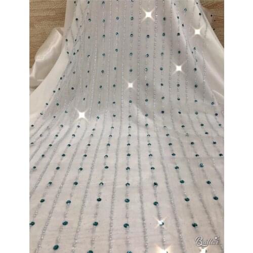 High quality beaded lace fabric YG-468 for wedding dress 5yards special beaded flowers for wedding dress