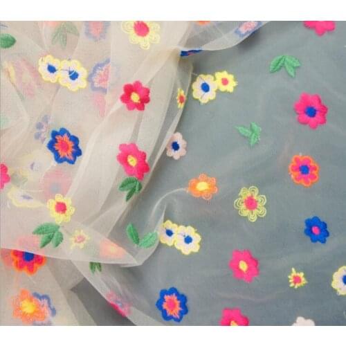 Colorful Mini Floral Fabric 2020 Newest High Quality Soft Tulle Fabric Embroidered Lace Haute Couture Wedding
