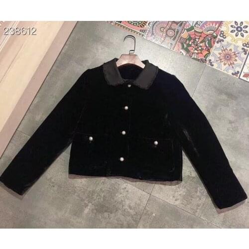 Fyion Coat 2021 Autumn Winter New Fashion Design Women Runway Velvet Beading Collar Diamonds Buttons Elegant Slim Jacket