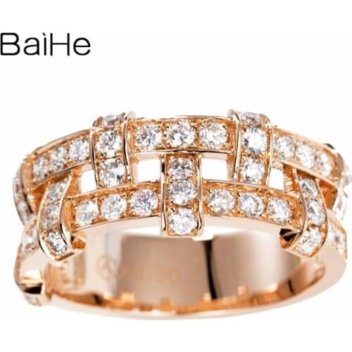 BAIHE Solid 14K Rose Gold 1ct H/SI Round Full Cut Natural Diamonds Wedding Engagement Ring Women Trendy Jewelry Diamond Ring