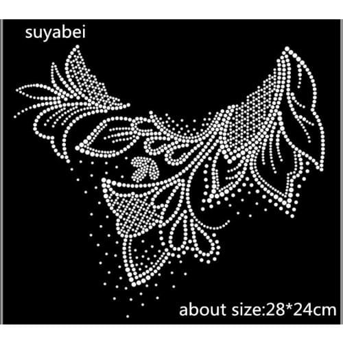2pc/lot Big flower neckline iron on rhinestone appliques iron on rhinestone motifs hot fix rhinestone transfer motifs