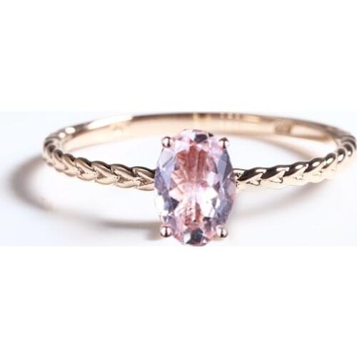 5x7mm Oval Cut Natural Morganite Solid 14k Rose Gold Engagement Wedding Ring Fine Jewelry Women US Ring Size 3.5-12