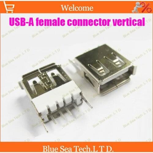 Free Shipping 50pcs/pack USB female USB-A female connector A type Female Solder 180 degrees vertical,USB interface socket/jack